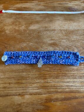 Handmade Blue Crochet Bracelet with Hamsa Charm